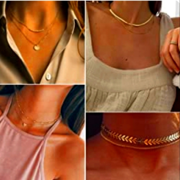 9 Piece Boho Chic Layering Chain Choker Necklaces NWT - Picture 2 of 6